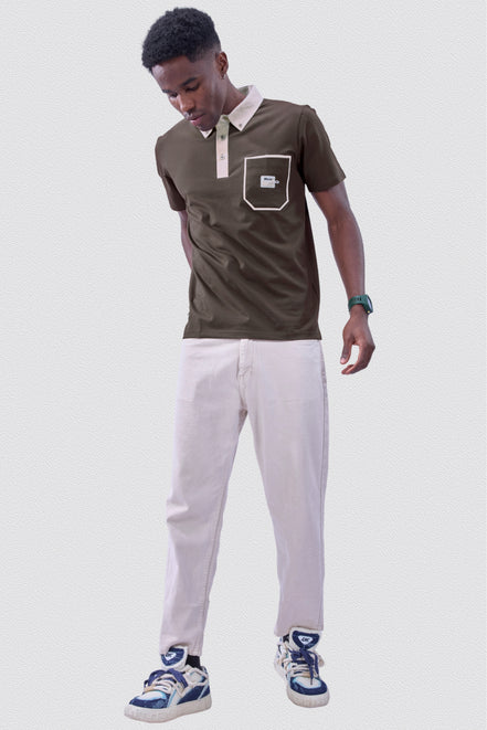 Auraa Timeless - Contrast Collar Polo (Brown)