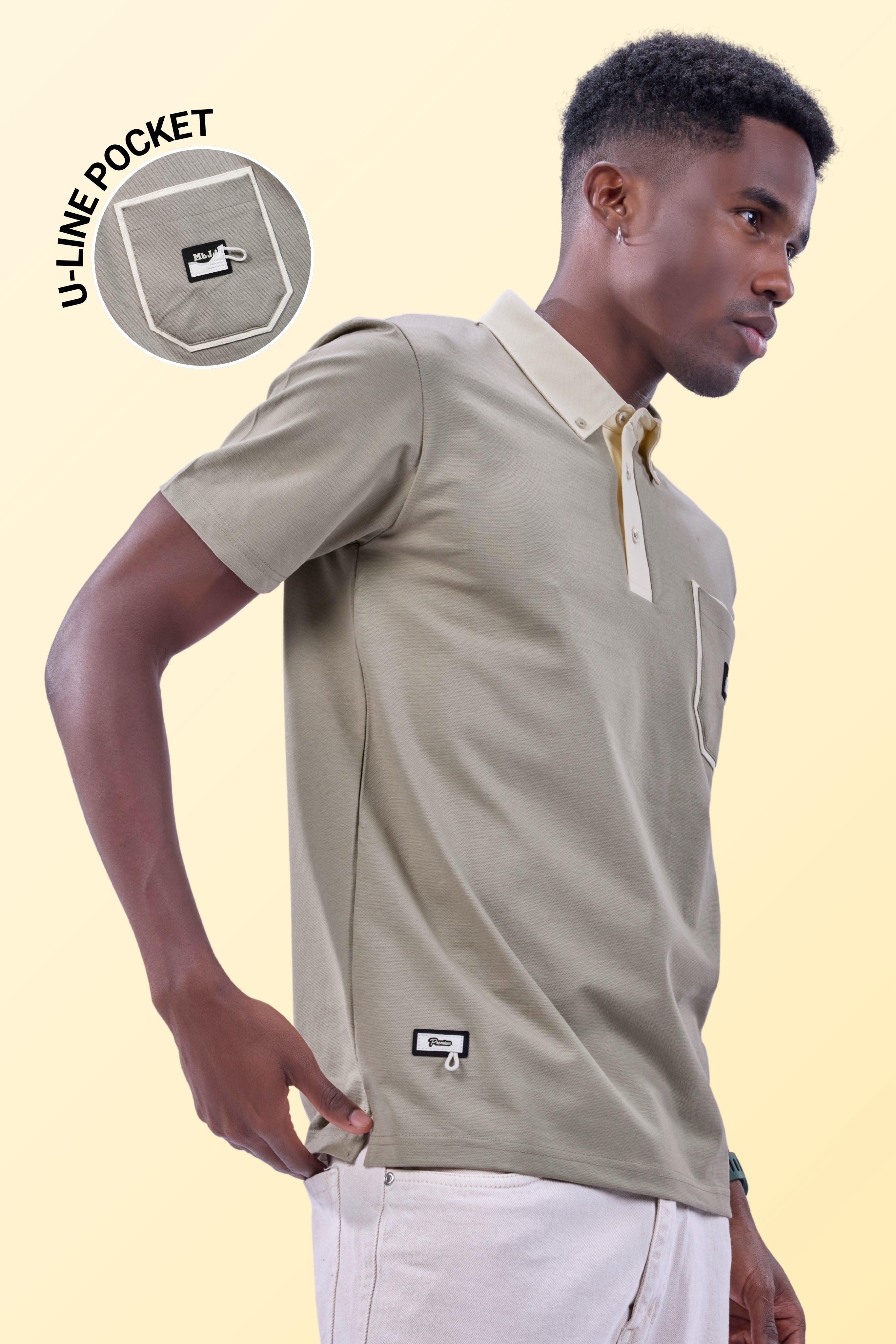 Auraa Timeless - Contrast Collar Polo (Beige)