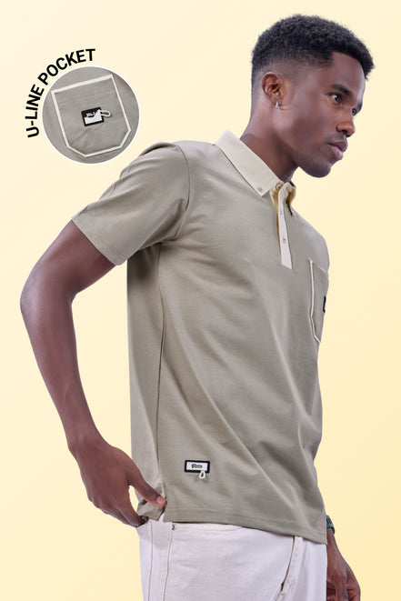 Auraa Timeless - Contrast Collar Polo (Beige)