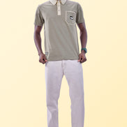 Auraa Timeless - Contrast Collar Polo (Beige)