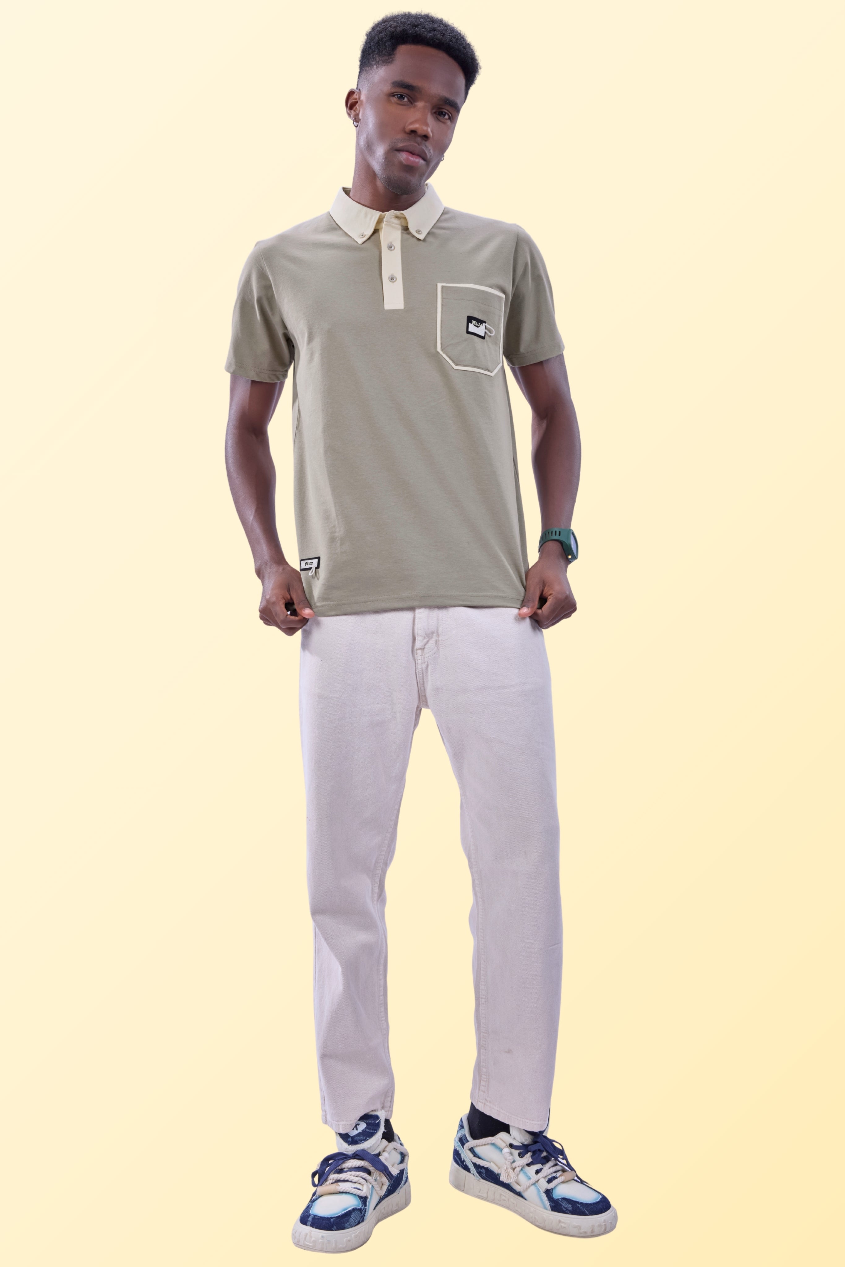 Auraa Timeless - Contrast Collar Polo (Beige)