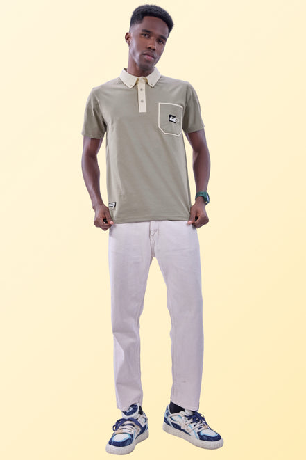 Auraa Timeless - Contrast Collar Polo (Beige)