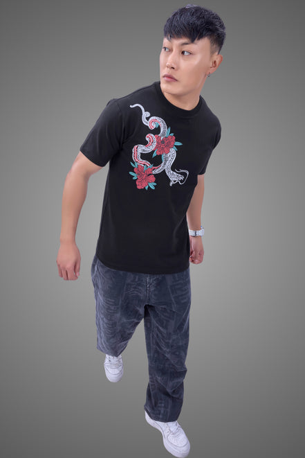 Auraa Mythic Scales - Flora & Fangs Graphic T-Shirt (Black)