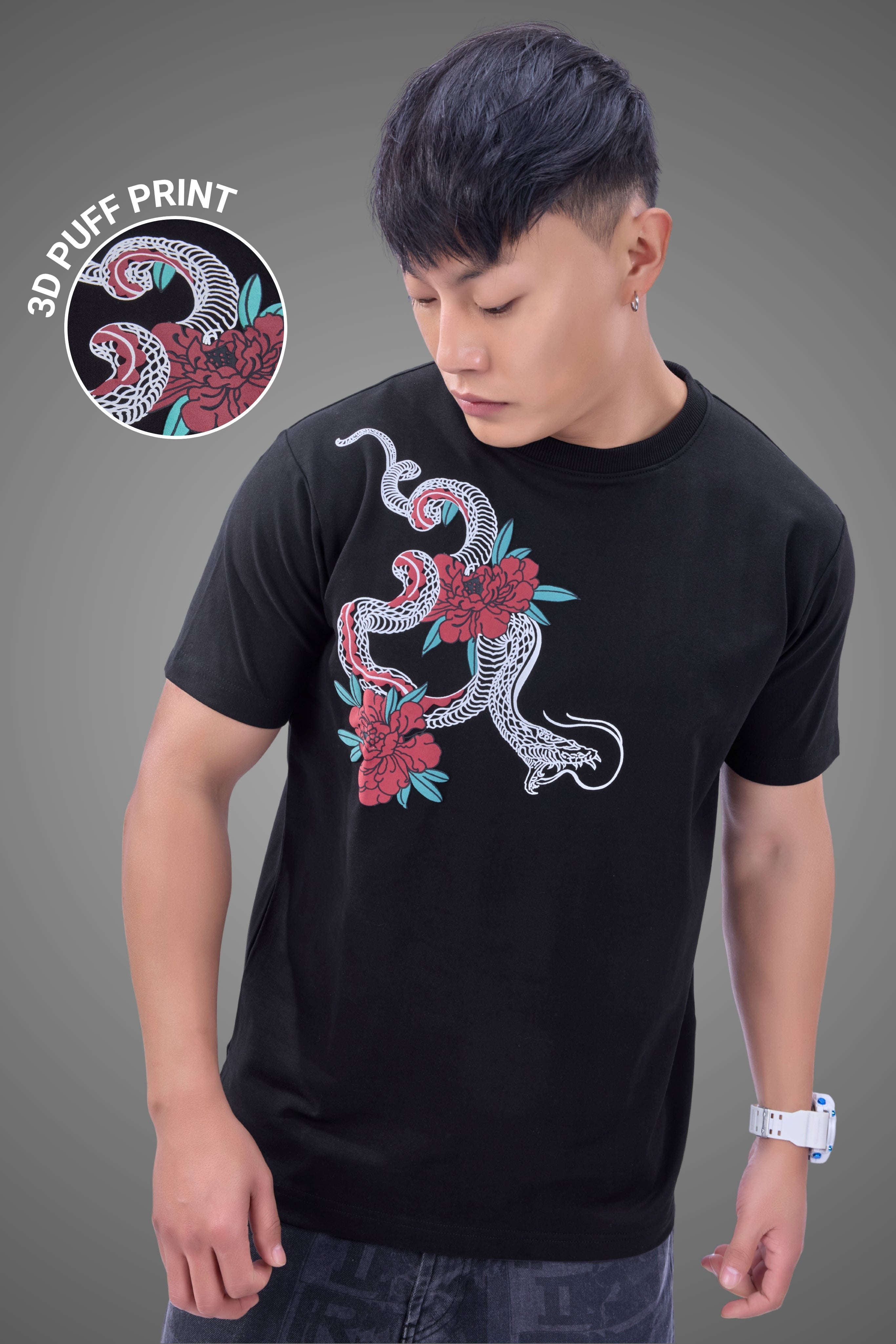 Auraa Mythic Scales - Flora & Fangs Graphic T-Shirt (Black)