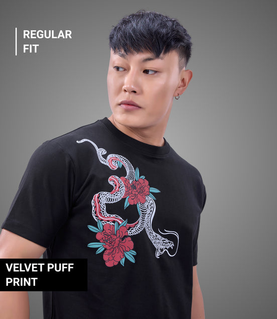 Auraa Mythic Scales - Flora & Fangs Graphic T-Shirt (Black)