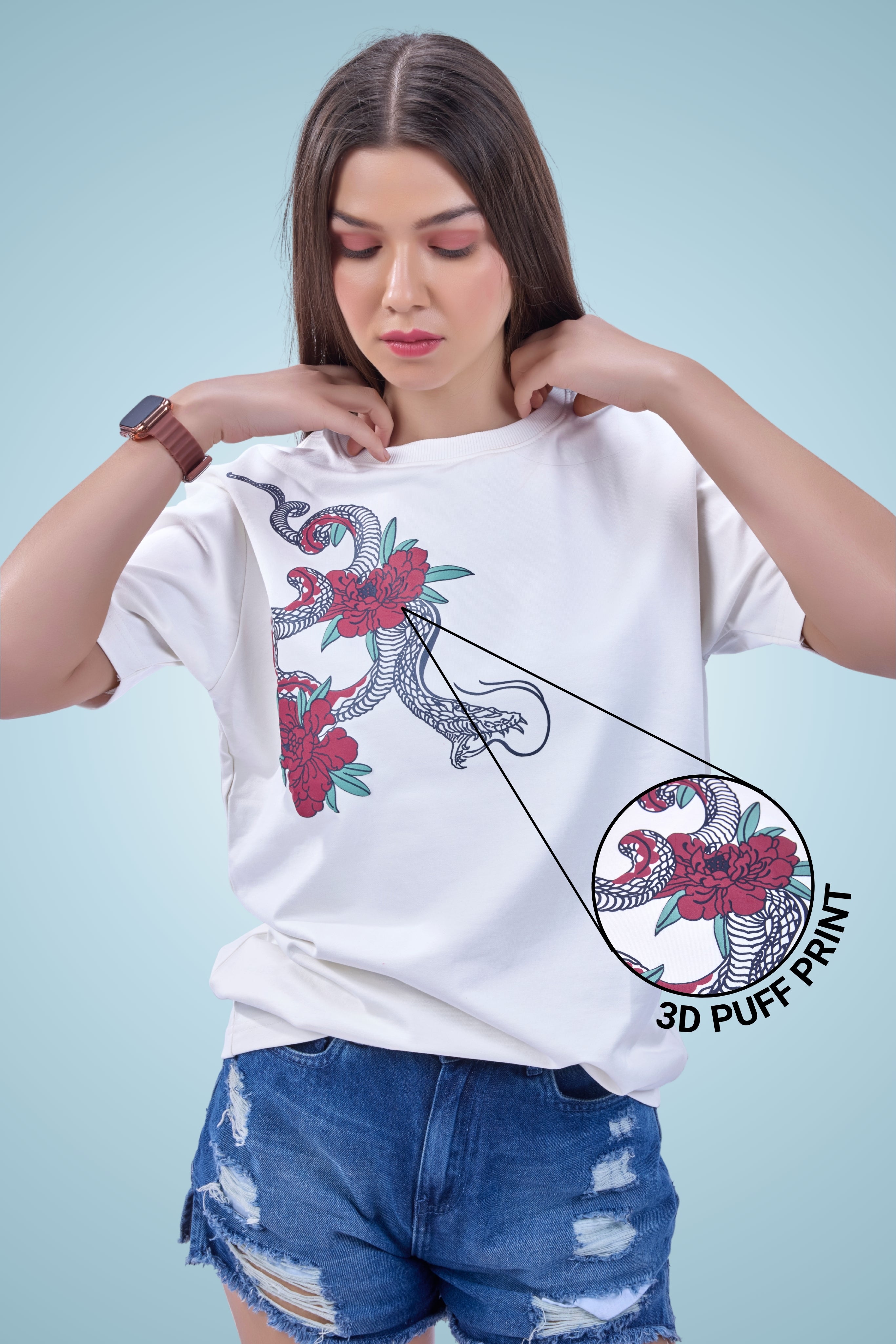 Auraa Mythic Scales - Flora & Fangs Graphic T-Shirt (Off-White)