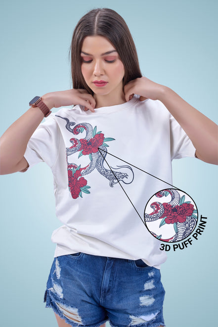 Auraa Mythic Scales - Flora & Fangs Graphic T-Shirt (Off-White)
