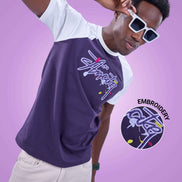 Auraa Lucid Chaos - Graffiti Embroidery Slim Fit Raglan T-Shirt (Purple)