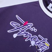Auraa Lucid Chaos - Graffiti Embroidery Slim Fit Raglan T-Shirt (Purple)