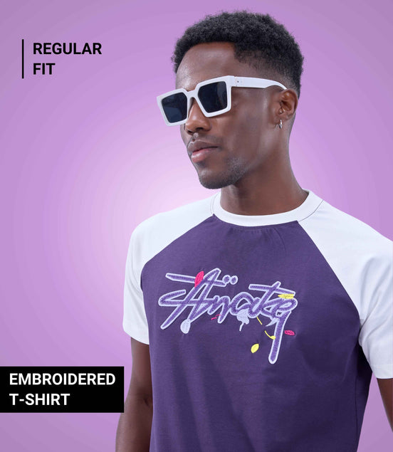 Auraa Lucid Chaos - Graffiti Embroidery Slim Fit Raglan T-Shirt (Purple)