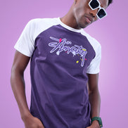 Auraa Lucid Chaos - Graffiti Embroidery Slim Fit Raglan T-Shirt (Purple)