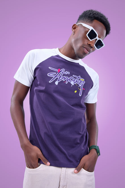 Auraa Lucid Chaos - Graffiti Embroidery Slim Fit Raglan T-Shirt (Purple)