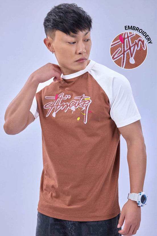 Auraa Lucid Chaos - Graffiti Embroidery Raglan T-Shirt (Brown)