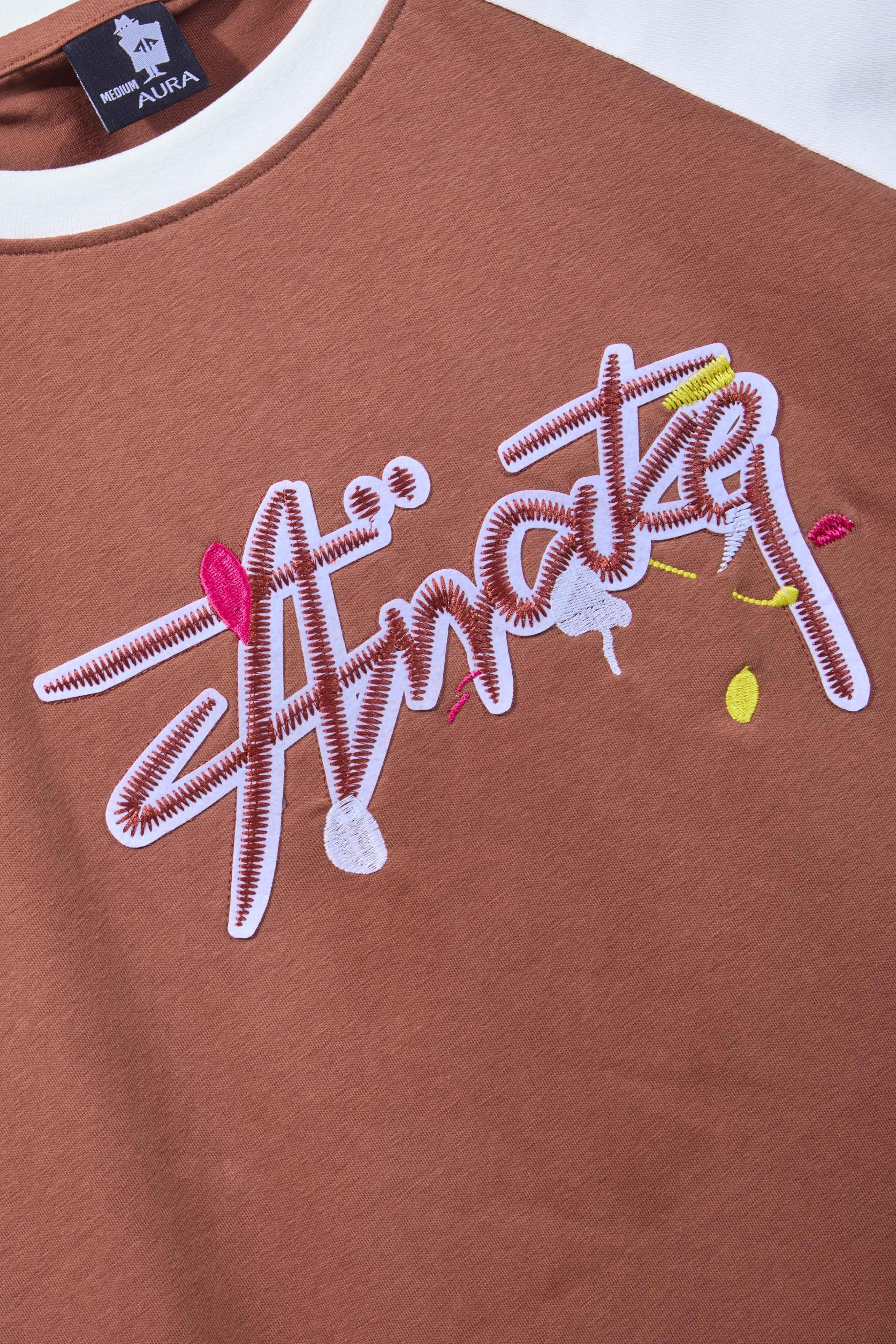 Auraa Lucid Chaos - Graffiti Embroidery Raglan T-Shirt (Brown)