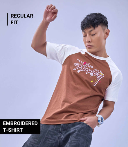 Auraa Lucid Chaos - Graffiti Embroidery Raglan T-Shirt (Brown)