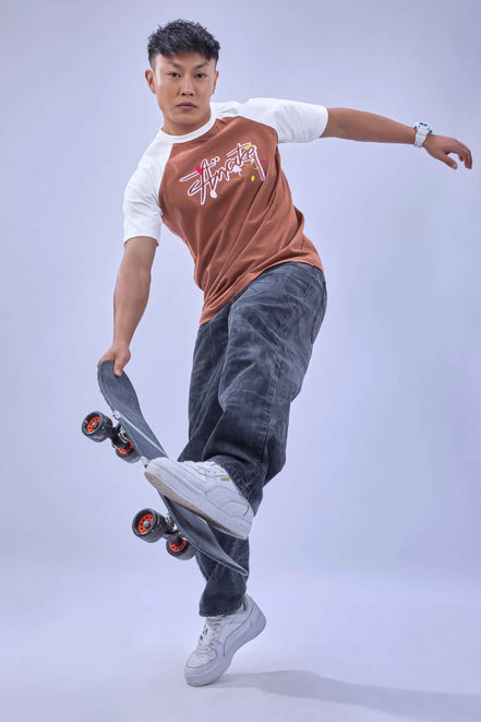 Auraa Lucid Chaos - Graffiti Embroidery Raglan T-Shirt (Brown)