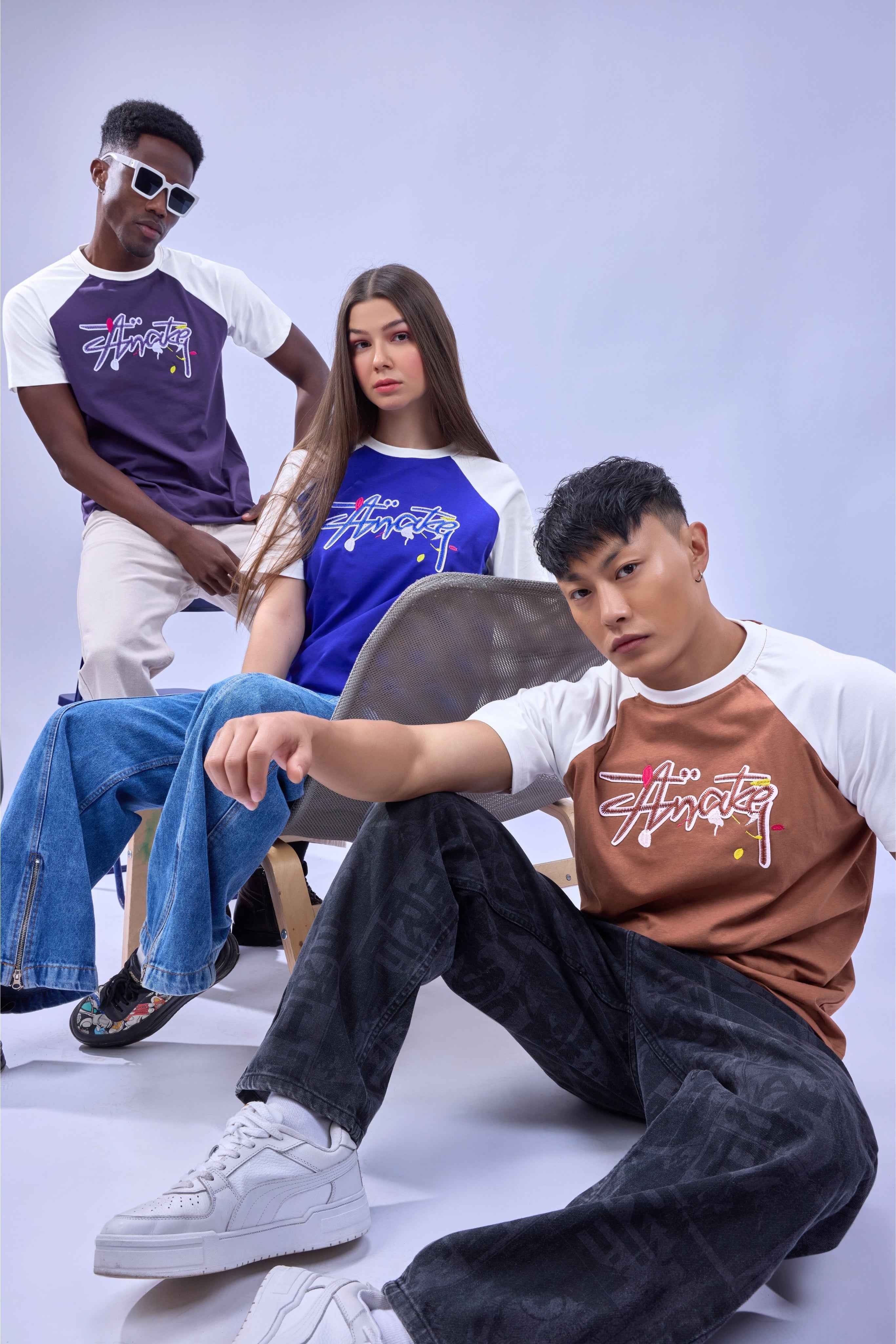 Auraa Lucid Chaos - Graffiti Embroidery Raglan T-Shirt (Brown)