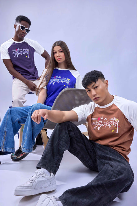 Auraa Lucid Chaos - Graffiti Embroidery Raglan T-Shirt (Brown)