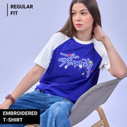 Auraa Lucid Chaos - Graffiti Embroidery Raglan T-Shirt (Blue)