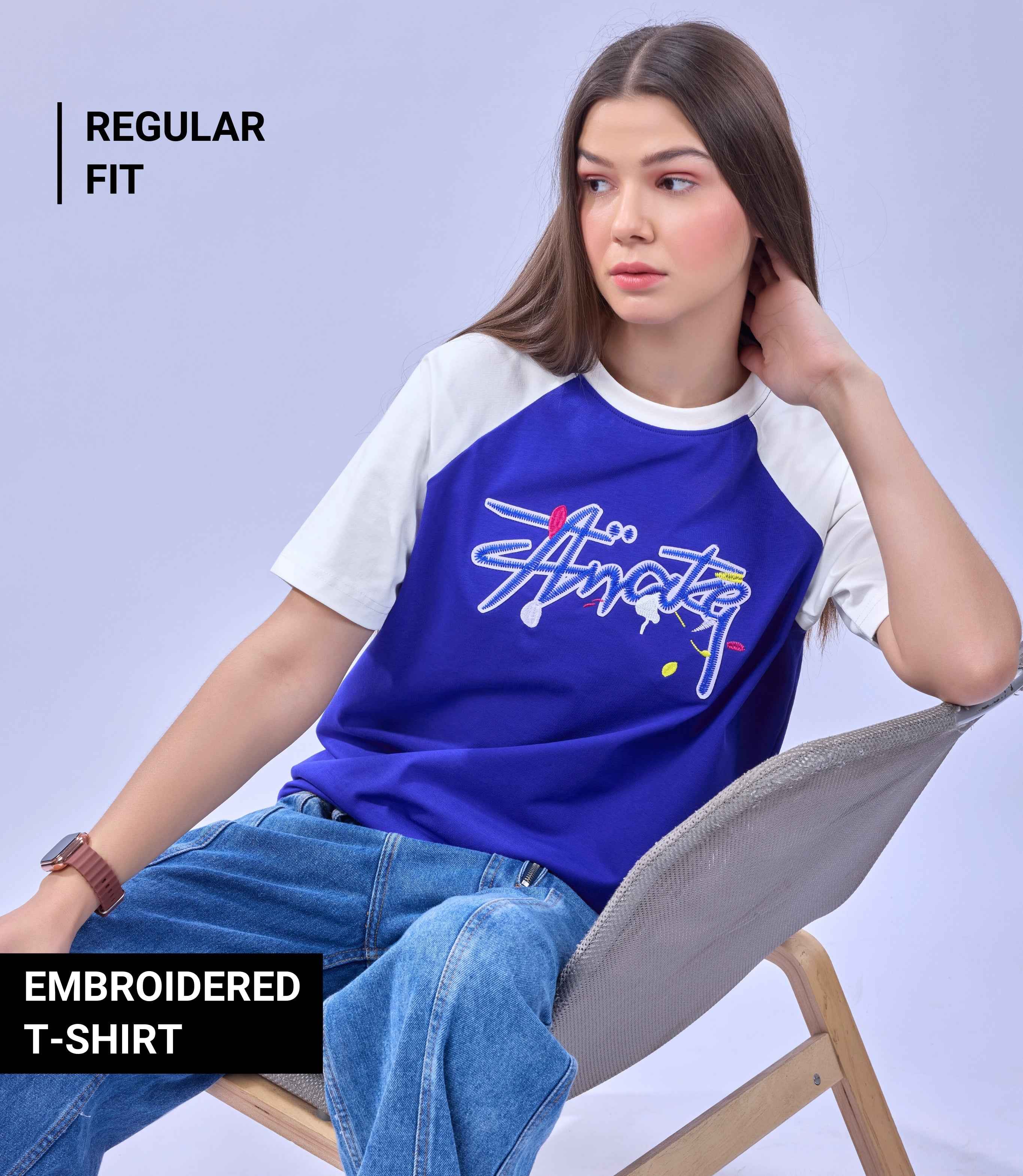 Auraa Lucid Chaos - Graffiti Embroidery Raglan T-Shirt (Blue)