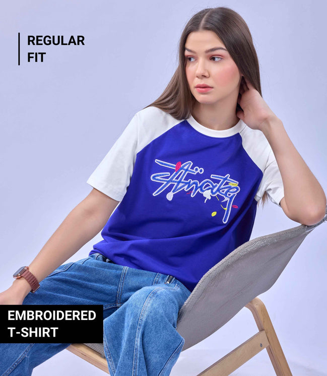 Auraa Lucid Chaos - Graffiti Embroidery Raglan T-Shirt (Blue)