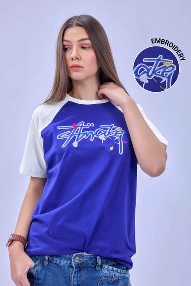 Auraa Lucid Chaos - Graffiti Embroidery Raglan T-Shirt (Blue)