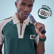 Auraa Meridian Raglan - Retro Stripes Oversized Zip Polo (Green)