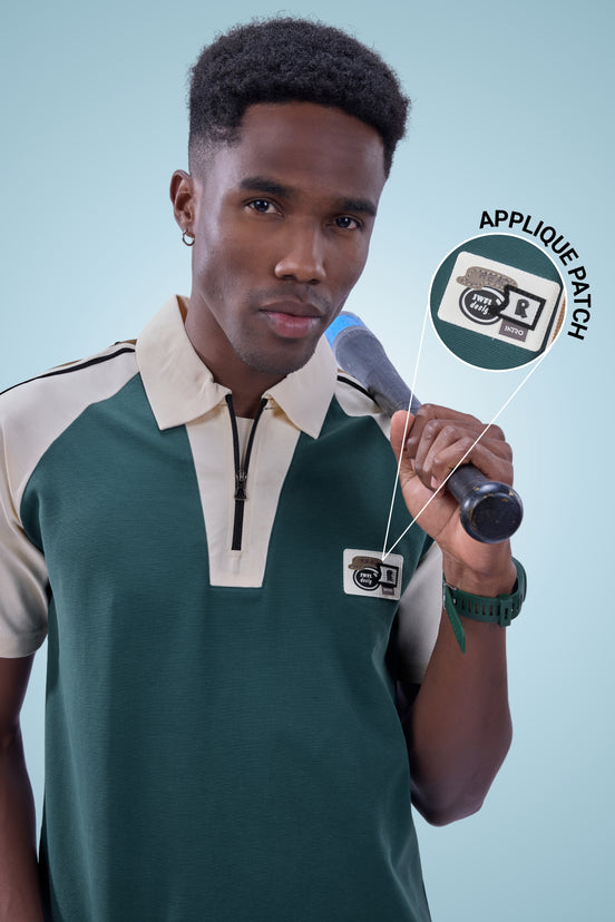 Auraa Meridian Raglan - Retro Stripes Oversized Zip Polo (Green)