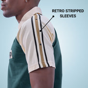 Auraa Meridian Raglan - Retro Stripes Oversized Zip Polo (Green)