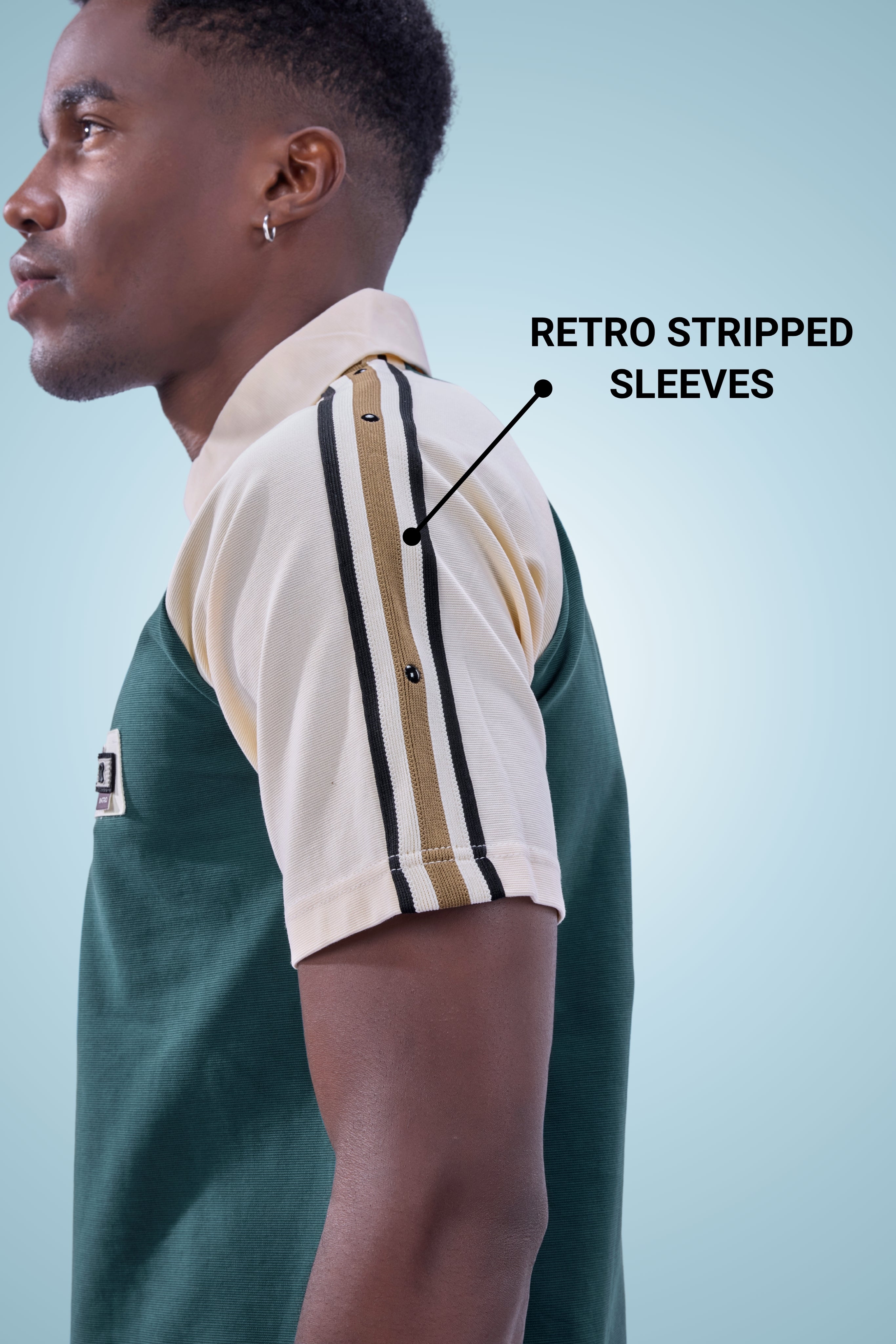 Auraa Meridian Raglan - Retro Stripes Oversized Zip Polo (Green)
