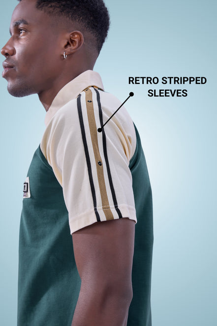 Auraa Meridian Raglan - Retro Stripes Oversized Zip Polo (Green)