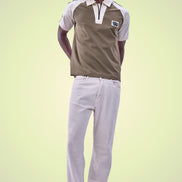 Auraa Meridian Raglan - Retro Stripes Oversized Zip Polo (Brown)