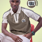 Auraa Meridian Raglan - Retro Stripes Oversized Zip Polo (Brown)