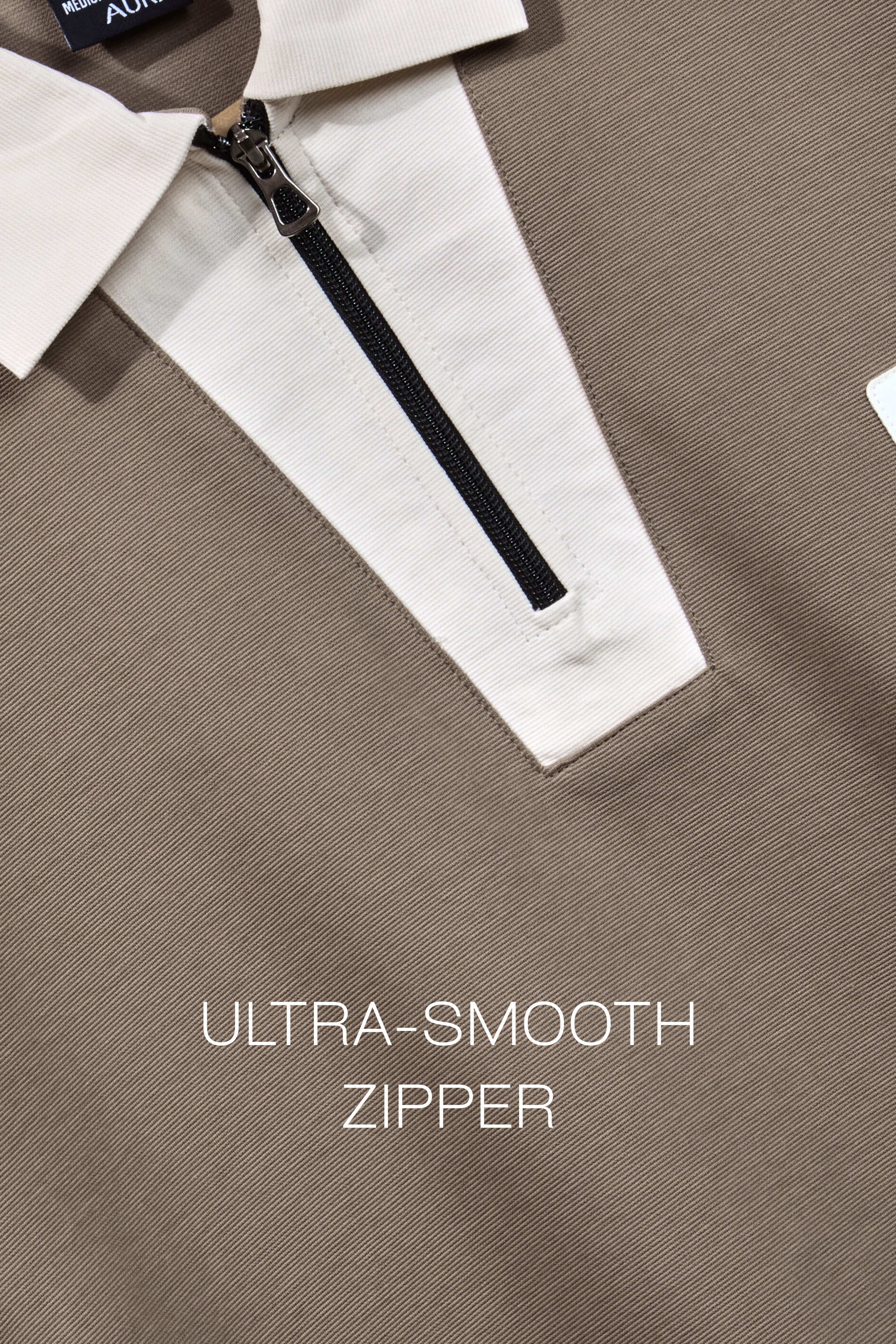 Auraa Meridian Raglan - Retro Stripes Oversized Zip Polo (Brown)