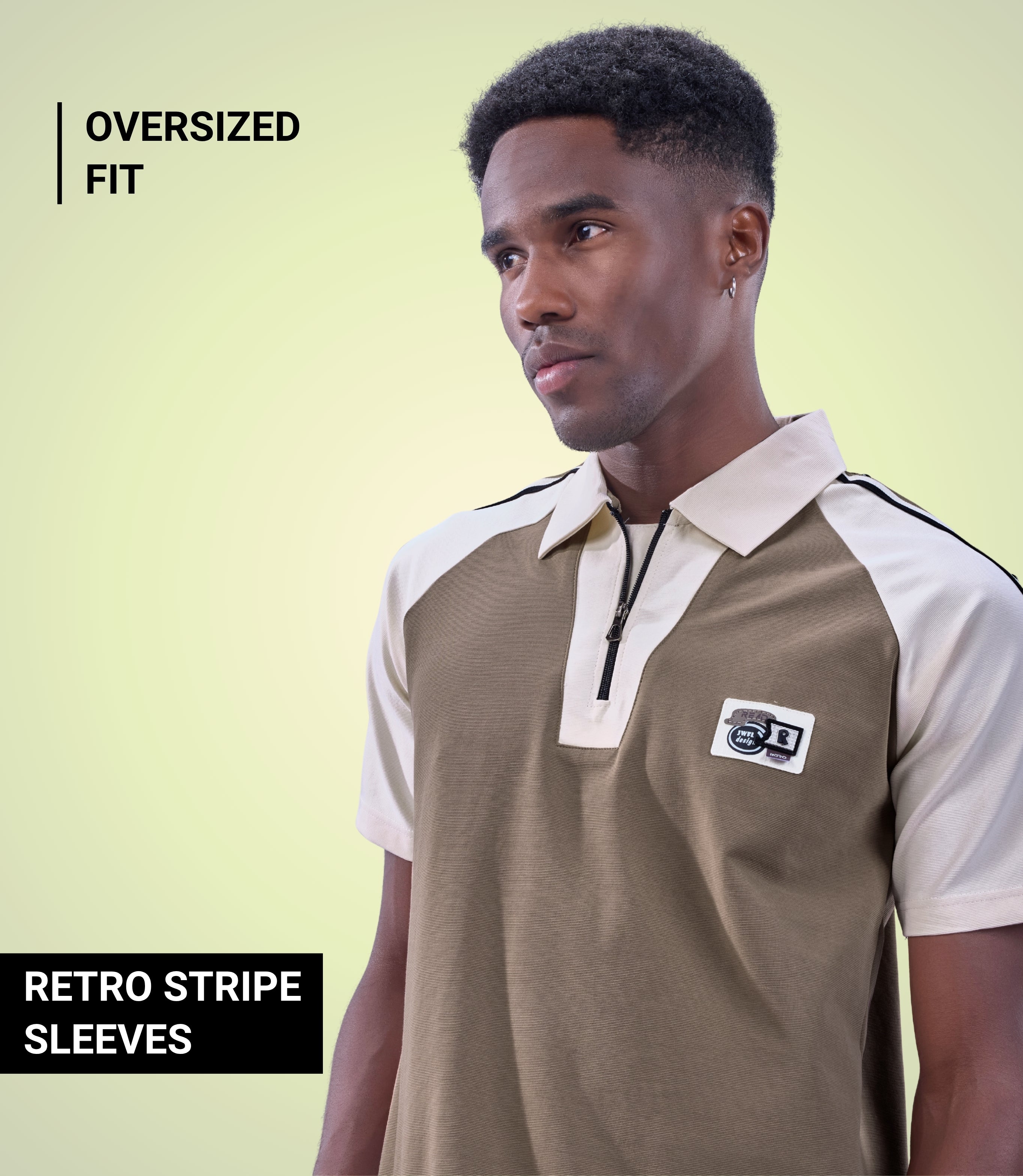 Auraa Meridian Raglan - Retro Stripes Oversized Zip Polo (Brown)