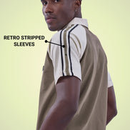 Auraa Meridian Raglan - Retro Stripes Oversized Zip Polo (Brown)