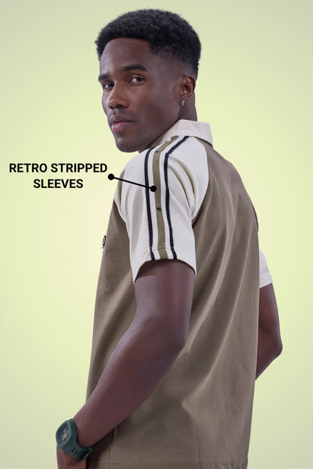 Auraa Meridian Raglan - Retro Stripes Oversized Zip Polo (Brown)