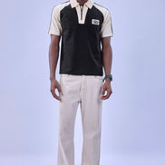 Auraa Meridian Raglan - Retro Stripes Oversized Zip Polo (Black)