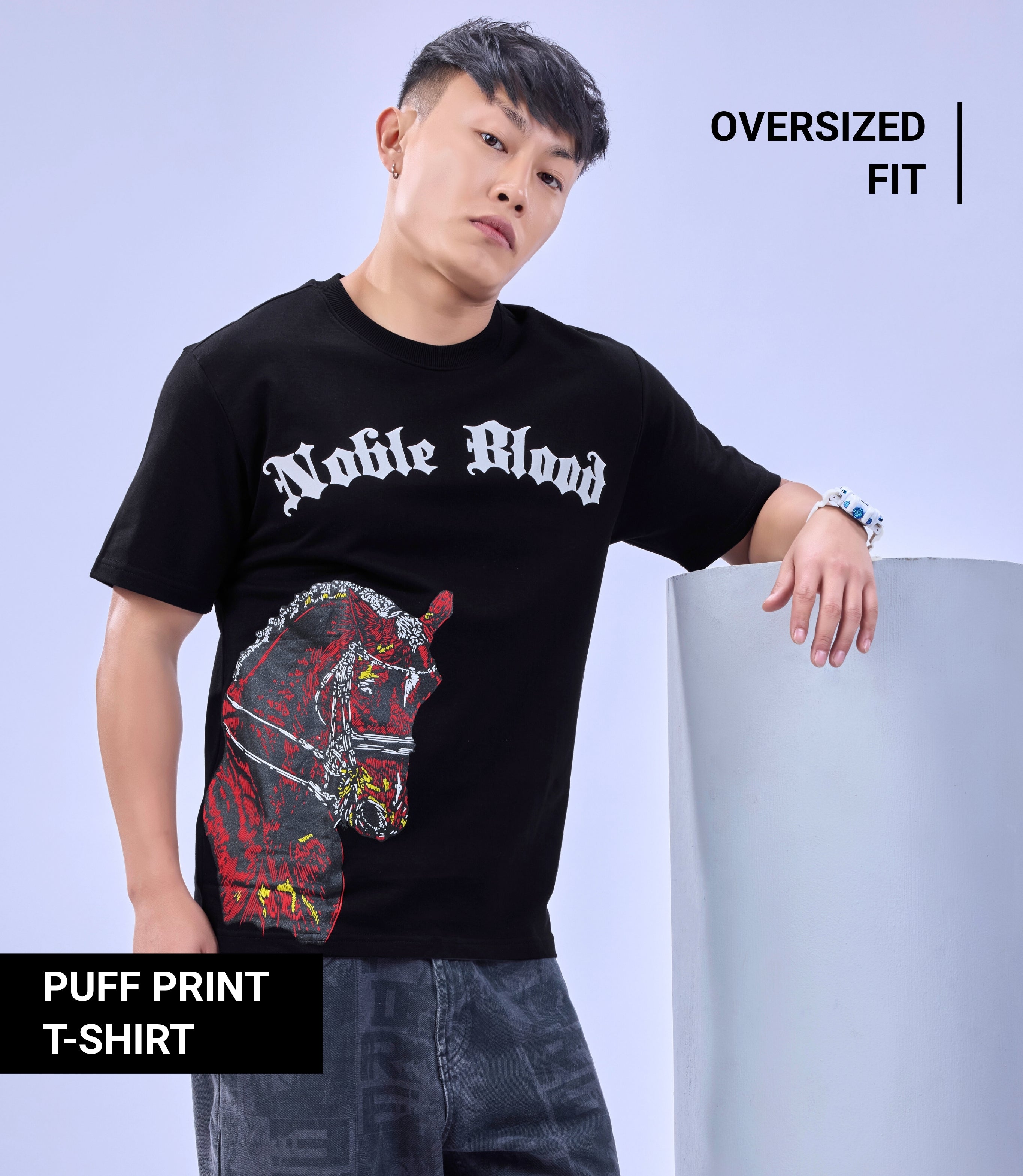 Auraa Noble Stallion - 3D Printed Graphic T-Shirt (Black)