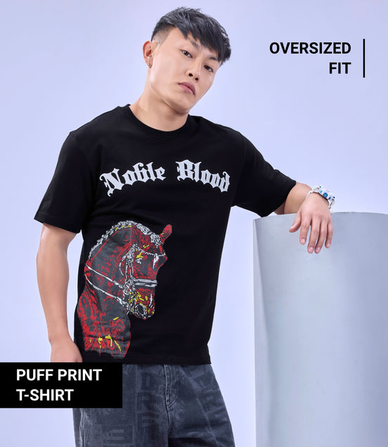 Auraa Noble Stallion - 3D Printed Graphic T-Shirt (Black)