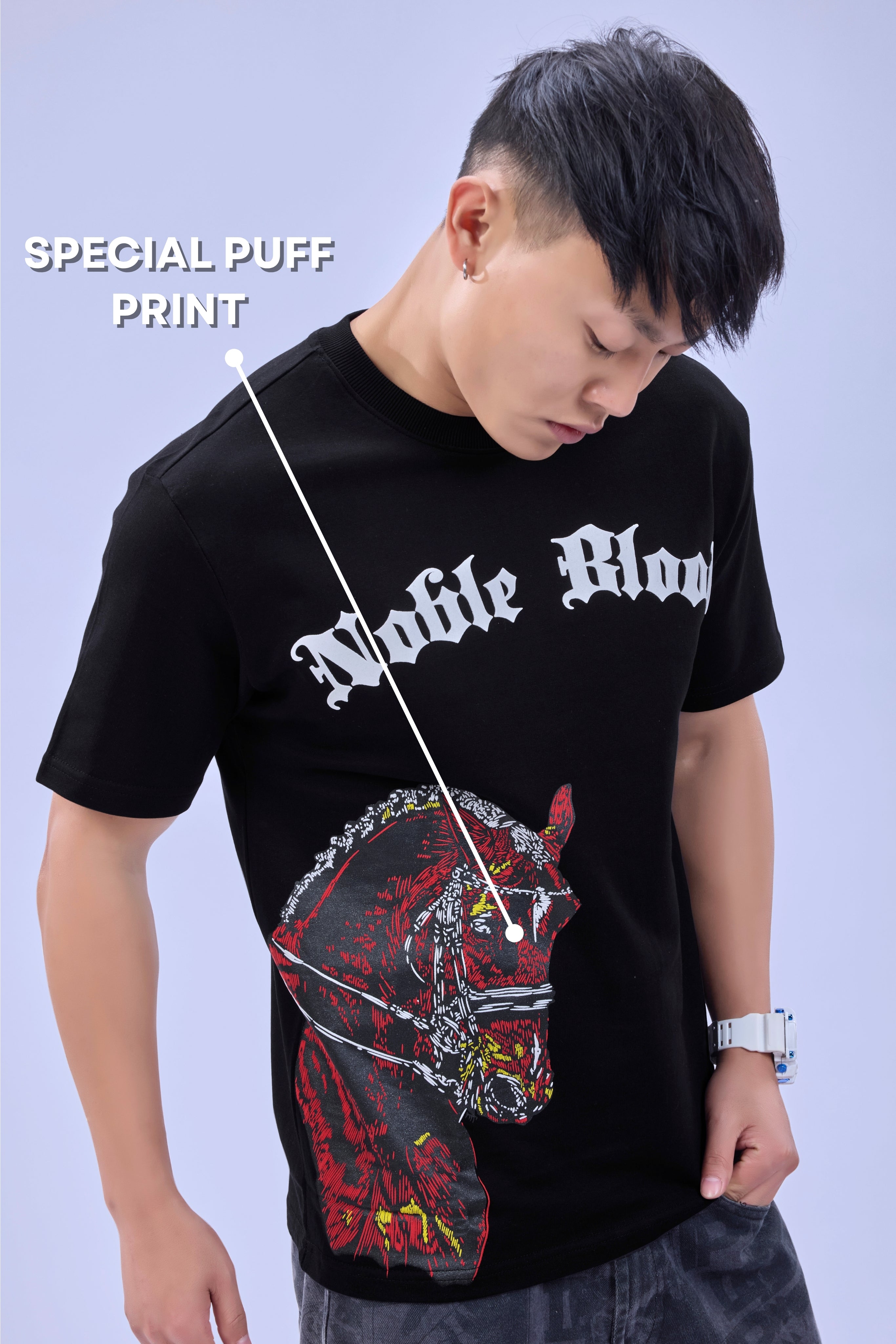 Auraa Noble Stallion - 3D Printed Graphic T-Shirt (Black)