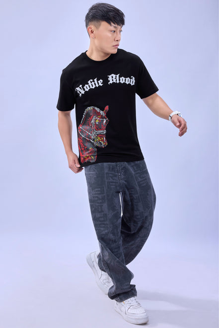 Auraa Noble Stallion - 3D Printed Graphic T-Shirt (Black)