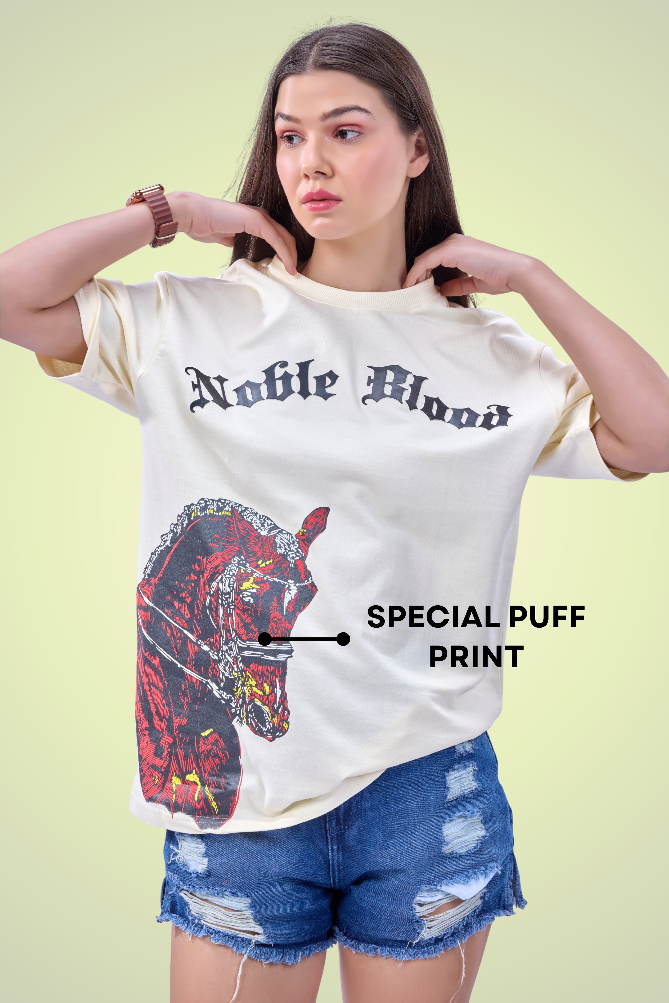 Auraa Noble Stallion - 3D Printed Graphic T-Shirt (Off-White)