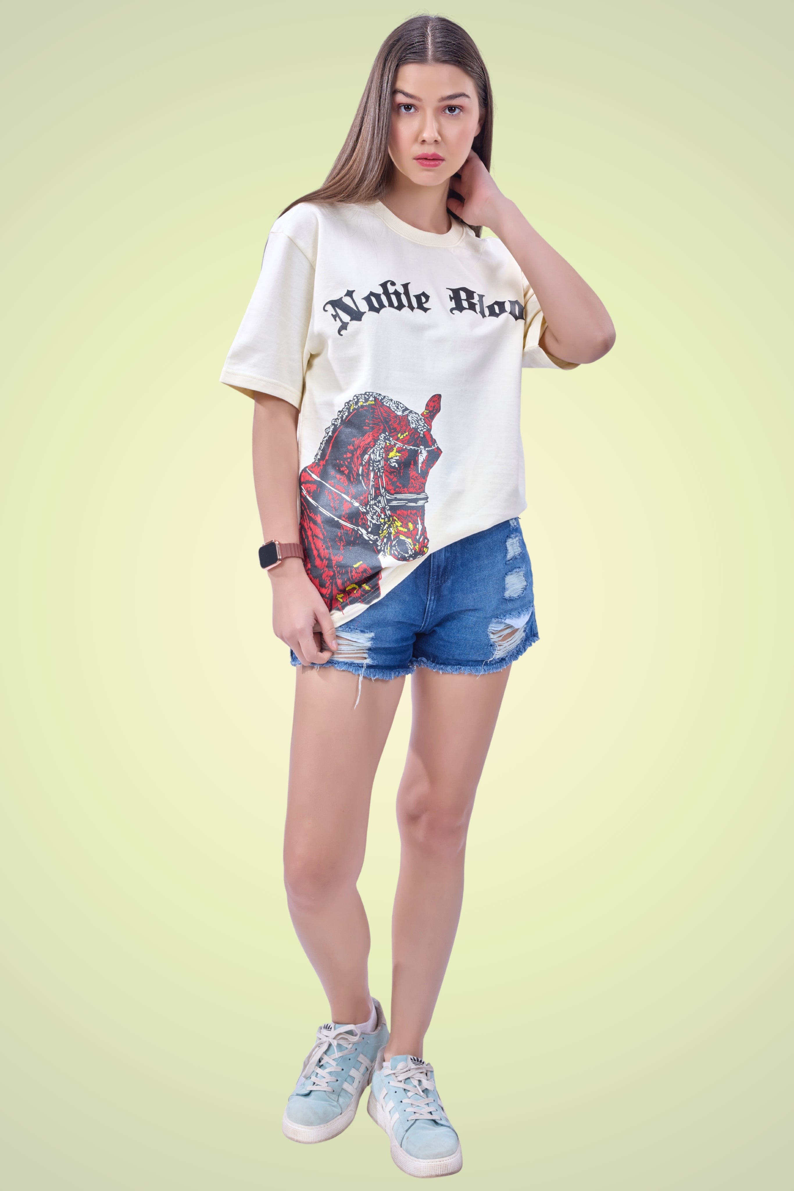Auraa Noble Stallion - 3D Printed Graphic T-Shirt (Off-White)