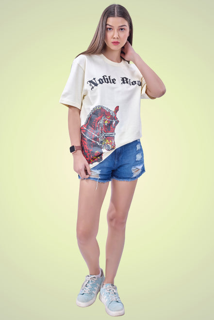 Auraa Noble Stallion - 3D Printed Graphic T-Shirt (Off-White)