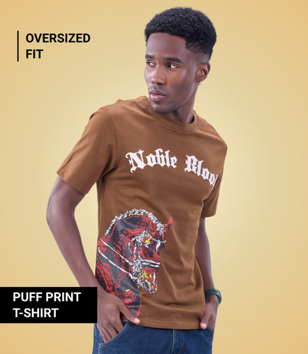 Auraa Noble Stallion - 3D Printed Graphic T-Shirt (Brown)