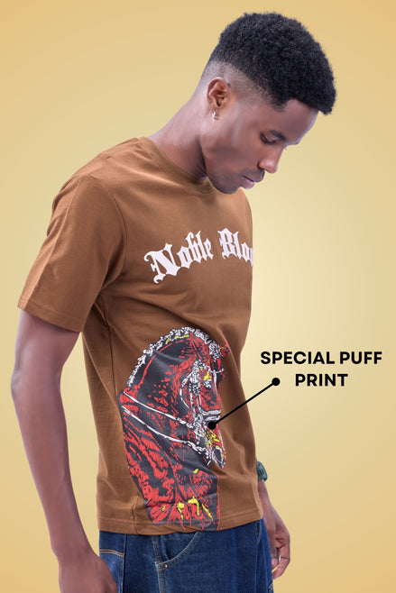 Auraa Noble Stallion - 3D Printed Graphic T-Shirt (Brown)