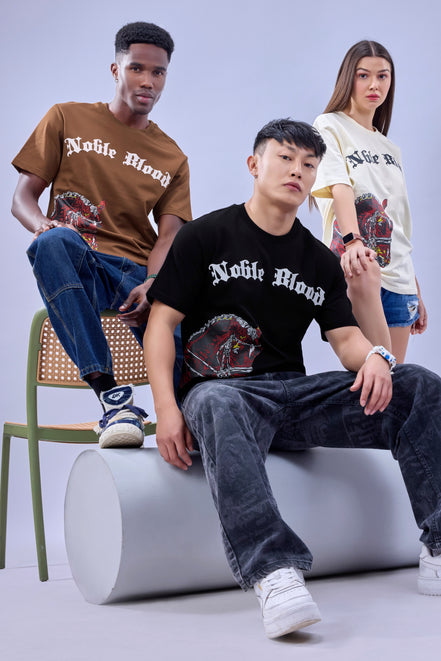Auraa Noble Stallion - 3D Printed Graphic T-Shirt (Brown)