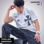 Auraa Gothic Cult Cross - Towelling Patch Oversized T-Shirt (White)