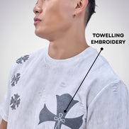 Auraa Gothic Cult Cross - Towelling Patch Oversized T-Shirt (White)